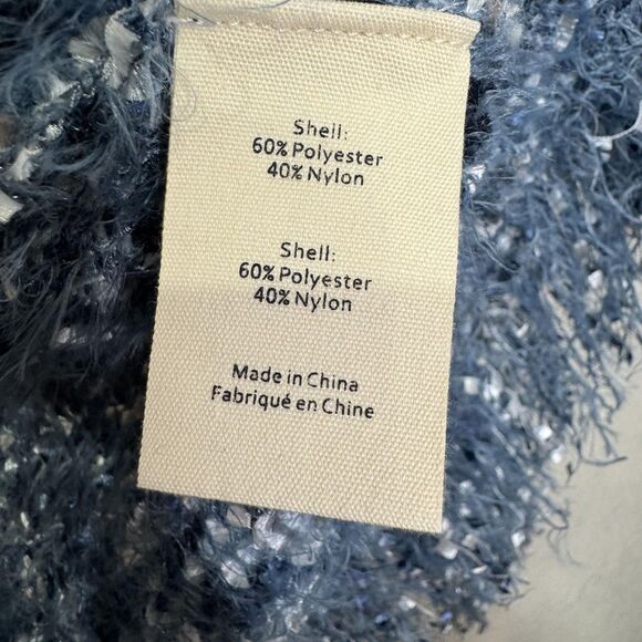 L'AGENCE Sweater Womens Large Blue Boucle Fringe Open Cardigan Jacket S8861NLQ - Picture 8 of 10